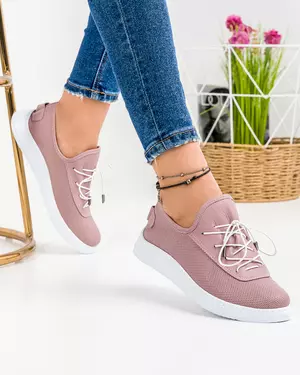 Pantofi casual dama piele naturala roz-mov cu talpa flexibila si inchidere slip-on AKD23039