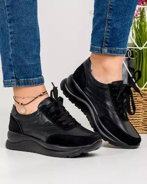 Pantofi casual dama piele naturala si piele naturala intoarsa negri ST-01 37