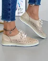 Pantofi Casual De Dama Cu Motive Florale Bej Perforati Piele Naturala AKG02 1