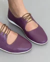 Pantofi Casual Din Piele Naturala Cu Siret Si Perforatii Florale Violet AK300