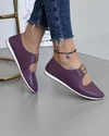Pantofi Casual Din Piele Naturala Cu Siret Si Perforatii Florale Violet AK300 5