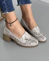 Pantofi Casual Gri Cu Toc Perforati Piele Naturala JY68902 2