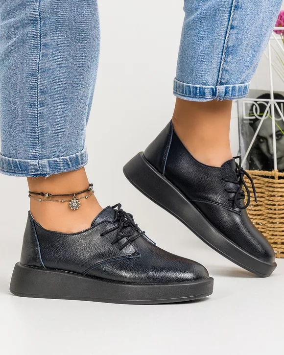 Pantofi Casual Negri Din Piele Naturala AW366