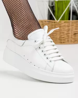 Pantofi casual piele naturala albi cu inchidere siret RAVENA158