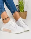 Pantofi Casual Piele Naturala Albi Cu Roz AW217 4