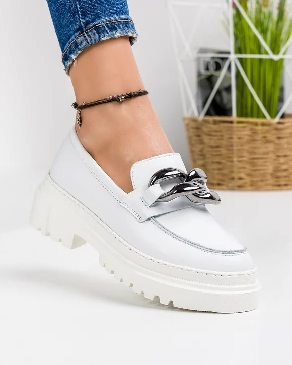 Pantofi Casual Piele Naturala Albi IN5007