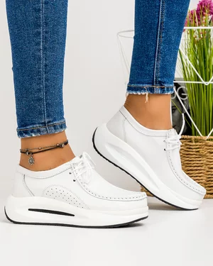 Pantofi Casual Piele Naturala Albi T-25