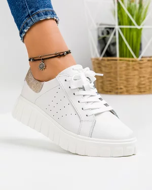 Pantofi Casual Piele Naturala Albi T-62