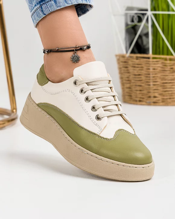 Outlet - Ultimele Marimi - Pantofi Casual Piele Naturala Bej Olive IN509