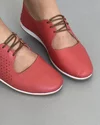 Pantofi Casual Piele Naturala Cu Siret Si Perforatii Florale Rosii AK300 4