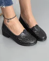 Pantofi Casual Piele Naturala Dama Negri Perforati JY83602 3