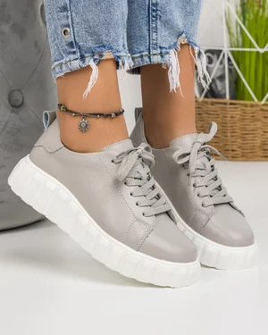 Pantofi Casual Piele Naturala Gri Deschis AW396