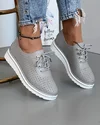 Pantofi Casual Piele Naturala Gri Deschis Cu Siret Perforati XH-3200 2