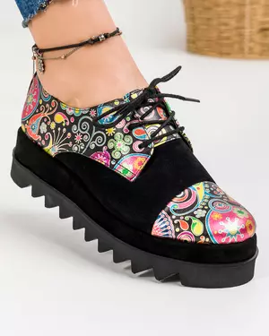 Pantofi casual piele naturala intoarsa cu print color floral POL188