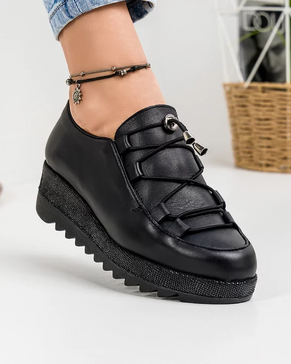 Pantofi Casual Piele Naturala Negri IN510