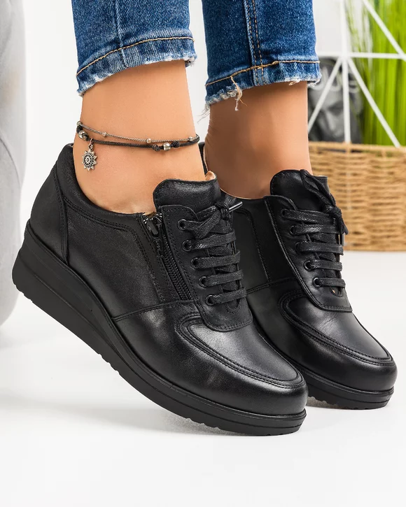 Pantofi Casual Piele Naturala Negri MIO150