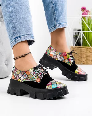 Pantofi Casual Piele Naturala Negri Mozaic POL119