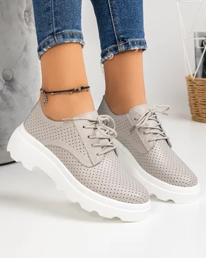 Pantofi Casual Piele Naturala Perforati Gri AW382