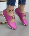 Pantofi Casual Piele Naturala Roz-Fucsia Cu Siret Si Perforatii Florale AK300 3