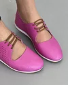 Pantofi Casual Piele Naturala Roz-Fucsia Cu Siret Si Perforatii Florale AK300 4