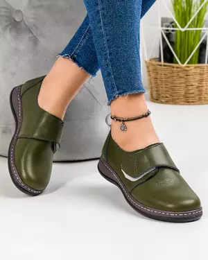 Pantofi casual piele naturala verzi cu talpa flexibila XH040