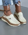 Pantofi Cu Bareta Casual Dama Din Piele Naturala Bej Cu Camel XH-3005 5