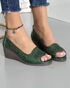 Pantofi Dama Perforati Cu Model Floral Verde Inchis Piele Naturala Decupati AK082 3