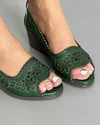 Pantofi Dama Perforati Cu Model Floral Verde Inchis Piele Naturala Decupati AK082 5