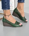 Pantofi Dama Perforati Cu Model Floral Verde Inchis Piele Naturala Decupati AK082 1