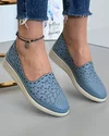 Pantofi De Dama Casual Albastri Perforati Cu Model Floral Din Piele Naturala AKB03 2