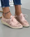 Pantofi De Dama Casual Piele Naturala Perforati Cu Motive Florale Roz Pudra AKD01 4