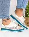 Pantofi De Dama Piele Naturala Casual Albi Cu Albastru Perforati Cu Talpa Cusuta AKB133-3 2