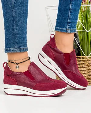 Pantofi Din Piele Naturala Casual Bordo F002-90