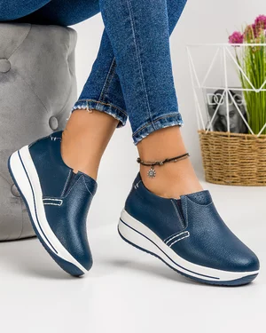 Pantofi Din Piele Naturala Casual Dama Bleumarin F001-420
