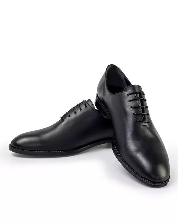 Pantofi din piele naturala eleganti de barbat cu siret cerat negri PC724