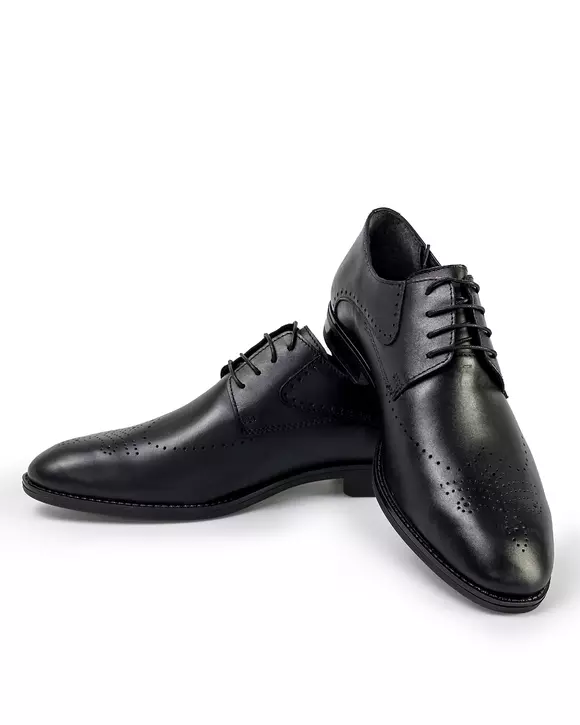 Pantofi eleganti barbati piele naturala cu perforatii negri cu siret scurt PC279