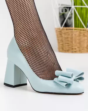 Pantofi Eleganti cu Toc Piele Naturala Albastri WIZ18