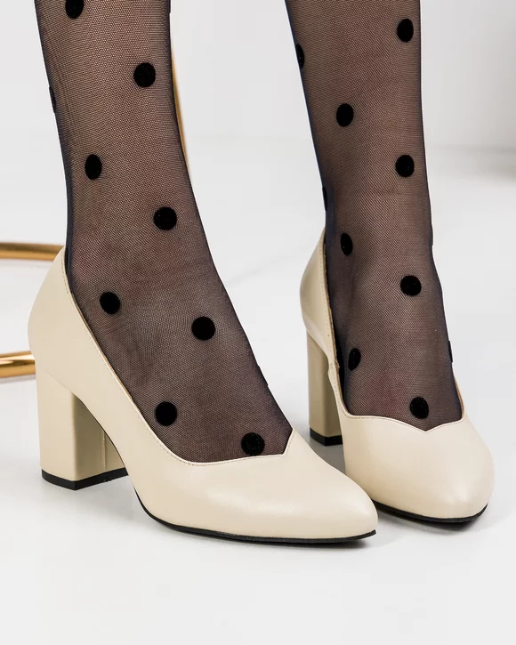 Pantofi Eleganti cu Toc Piele Naturala Bej WIZ14