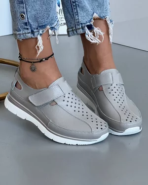 Pantofi Gri Casual Din Piele Naturala Cu Bareta XH-3005