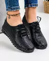 Pantofi Negri Cu Talpa Flexibila Casual Piele Naturala Perforati Cu Siret ZA-201 3