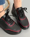 Pantofi Negri Piele Naturala Cusatura Decorativa Rosie AW353 3