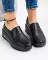 Pantofi Negri Piele Naturala Dama  Perforati Casual Cu Elastic XH-3006 4
