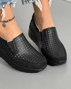 Pantofi Perforati Casual Din Piele Naturala Negri XH-3009