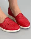 Pantofi Perforati Cu Model Floral Rosii Casual Din Piele Naturala AKB03 4