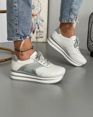 Pantofi Piele Naturala Adria Alb + Albastru