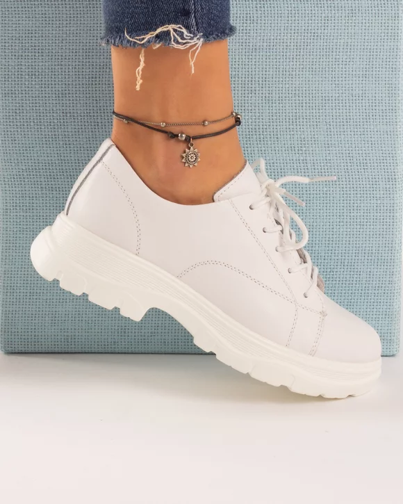 Pantofi Piele Naturala Albi Casual AW359