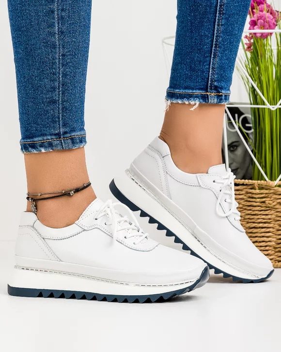 Pantofi Piele Naturala Albi Casual XH-2801