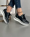 Pantofi Piele Naturala Bleumarin Casual Cusatura Decorativa Alba AW353 5