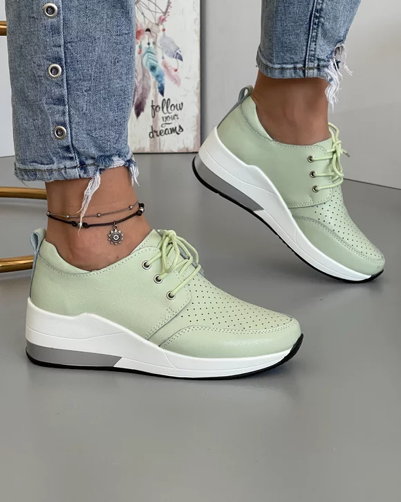 Pantofi Piele Naturala Buffy - Verde deschis