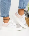 Pantofi Piele Naturala Camelia Albi + Roz 2